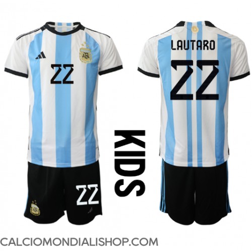 Maglie da calcio Argentina Lautaro Martinez #22 Prima Maglia Bambino Mondiali 2022 Manica Corta (+ Pantaloni corti)